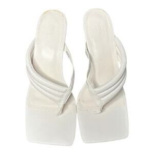 ASOS White Leather Square Toe Slip On Heels 6.5” Heel Size 10